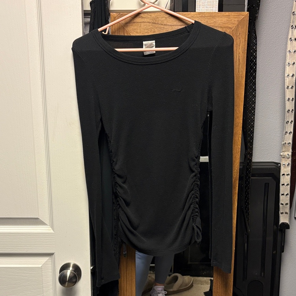 PINK Victoria's Secret Black Ruched Long Sleeve Top